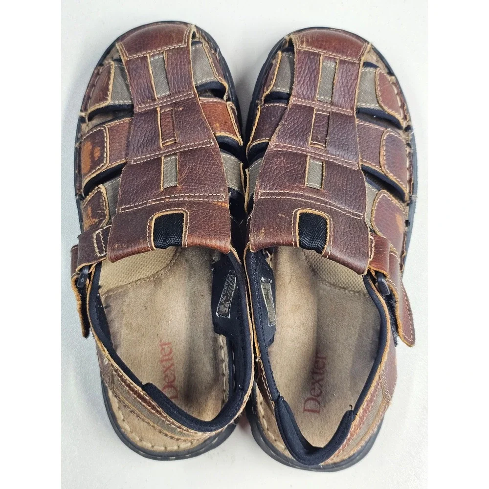 Dexter Mens Brown Leather Fisherman Sandals 10.5 Closed Toe Casual Shoes 59015